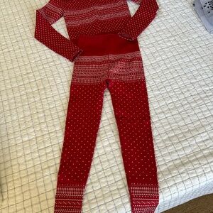 Red and White Patterned athletic two piece set by Fabletics- size small